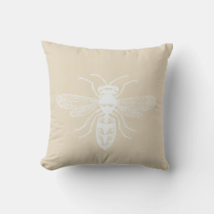 Cream White Personalized Bee Happy Throw Pillow