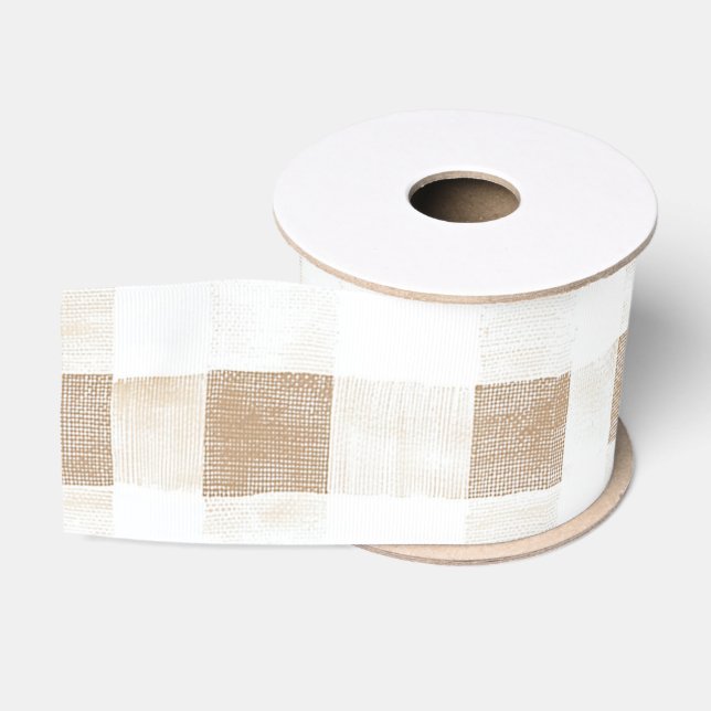 Cream White Plaid Stripes   Grosgrain Ribbon (Spool)