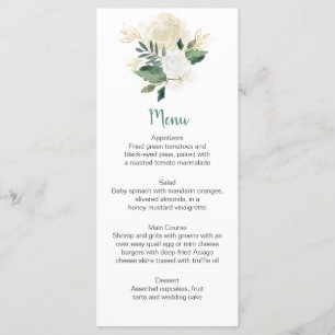 Cream White Roses Glitter Greenery Menu Rack Cards