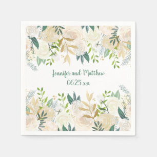 Cream White Roses Glitter Greenery Reception #2   Napkin