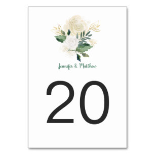 Cream White Roses Glitter Greenery Table Cards