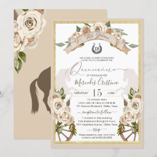 Cream White Roses Western Charro Quinceanera Invitation