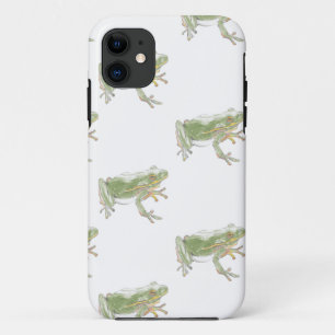 Cream White Sage Green Watercolor Frog Pattern iPhone 11 Case