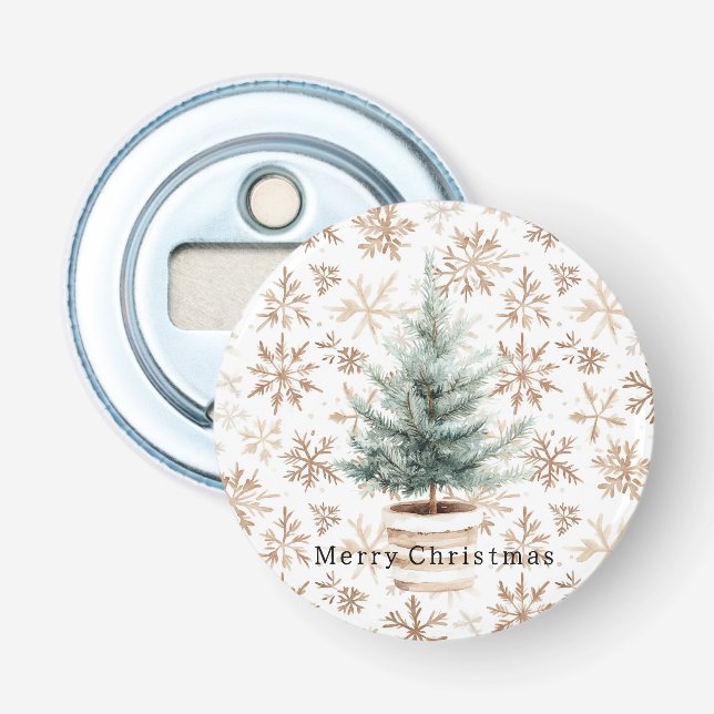 Cream White Snowflakes Christmas Tree  Bottle Opener (Front)