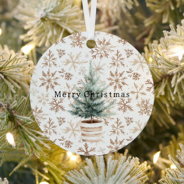 Cream White Snowflakes Christmas Tree  Metal Ornament (Insitu)