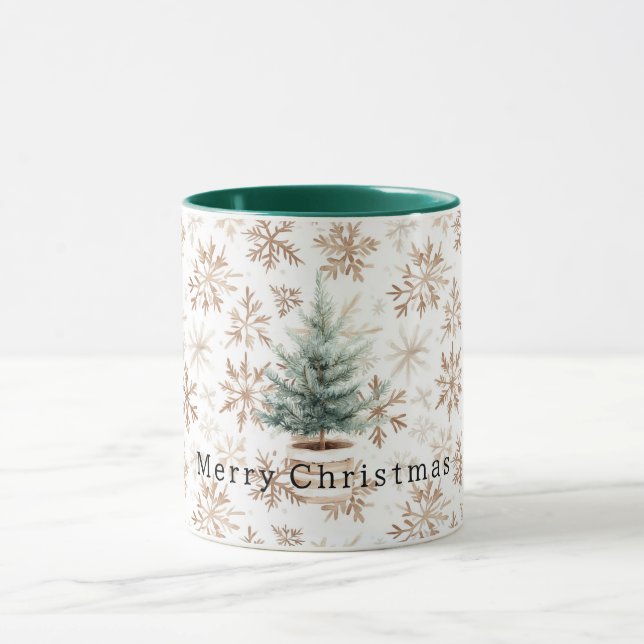 Cream White Snowflakes Christmas Tree Mug (Center)