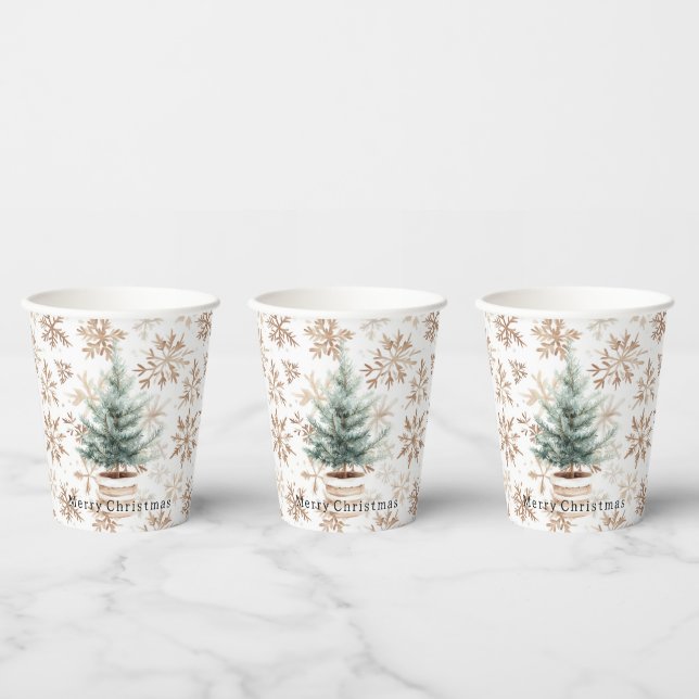 Cream White Snowflakes Christmas Tree Paper Cups (Multi)
