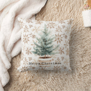 Cream White Snowflakes Christmas Tree  Throw Pillow