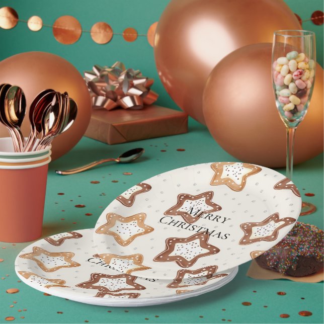 Cream White Stars Christmas Paper Plate (Multi)
