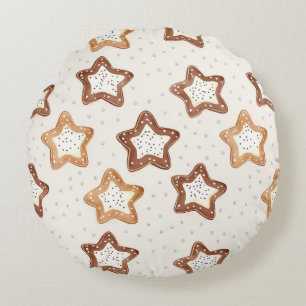 Cream White Stars Christmas Round Pillow