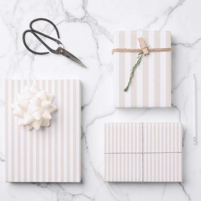 Cream & White Stripes Wrapping Paper Sheet (Front)