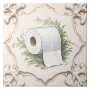 Cream White Toilet Paper Roll Funny Bathroom Tile