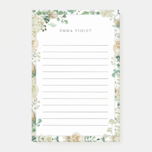 Cream White Vintage Watercolor Floral Name Post-it Notes