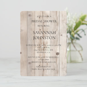 Cream White Wood Bridal Shower Invitation