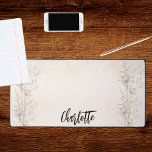 Cream wildflowers rose gold blush pink name desk mat<br><div class="desc">A rose gold gradient background. Cream coloured flowers. Personalize and add your name.  The name is written with a trendy hand lettered style script.</div>