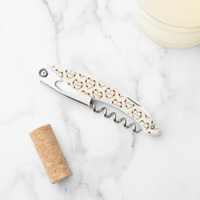 Cream wine opener with a red and rose heart (Front)