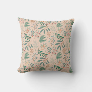 Cream Winter Botanical Pattern Throw Pillow
