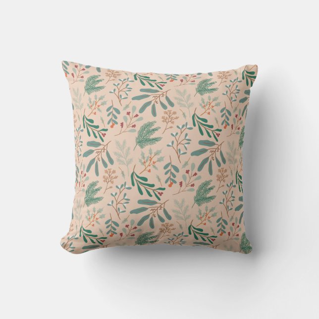 Cream Winter Botanical Pattern Throw Pillow (Front)