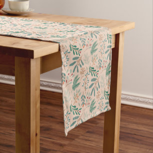 Cream Winter Foliage Pattern Medium Table Runner