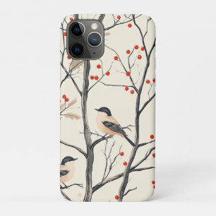 Cream Winter Songbird Red Berry Pattern iPhone 11 Pro Case
