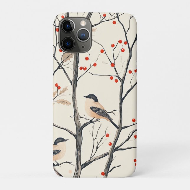 Cream Winter Songbird Red Berry Pattern Case-Mate iPhone Case (Back)