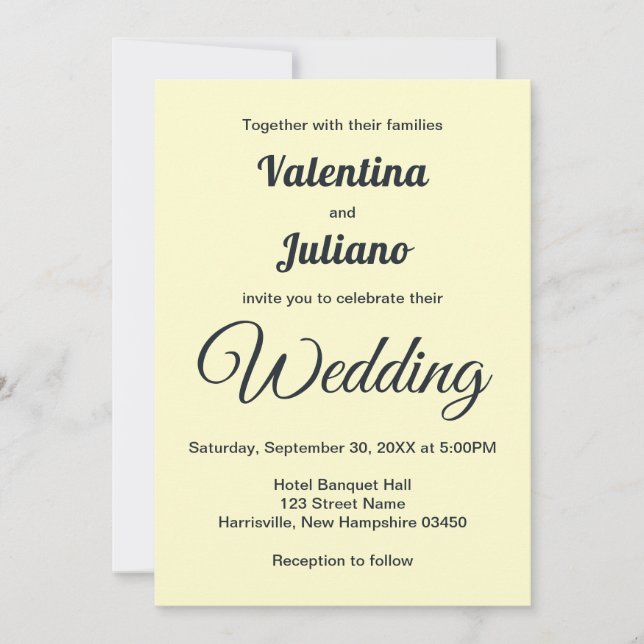 Cream With Slate Typography Wedding Invitation (Front)