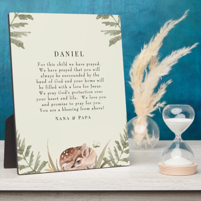 Cream Woodland Animal Prayer for Child  Plaque (Side)