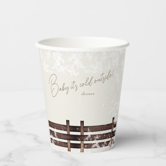 Cream Woodland Baby it's Cold Outside Paper Cups (Front)
