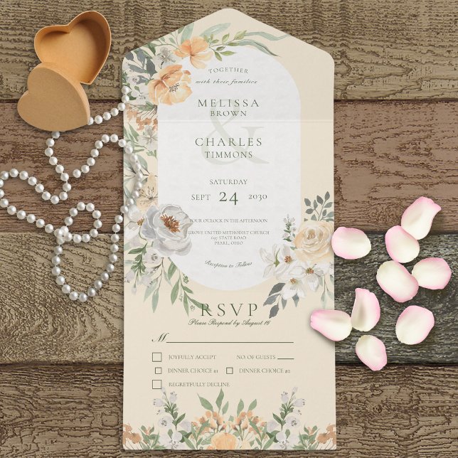 Cream & Yellow Boho Floral Yellow Dinner All In One Invitation (Creator Uploaded)