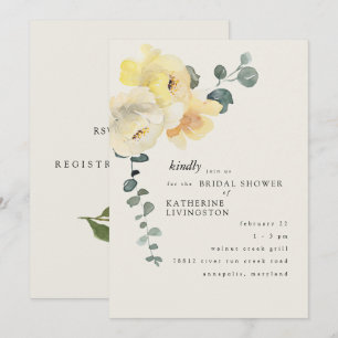 Cream Yellow Floral Elegant Bridal Shower Invitation