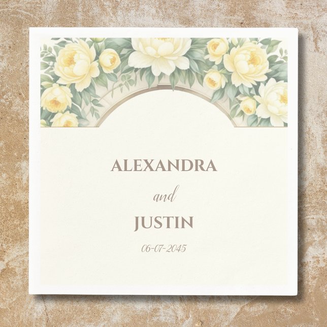 Cream Yellow Floral Italian Arch Wedding  Napkin (Creator Uploaded)
