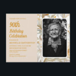 Cream Yellow Floral Women's 90th Birthday Phot Invitation Postcard<br><div class="desc">Elegant yellow and champagne-coloured/cream flowers women's 90th birthday party photo invitation postcard.  Text is fully customizable,  so this card can be designed for any age.  Contact me for assistance with customization or to request matching products.</div>