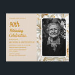 Cream Yellow Floral Women's 90th Birthday Phot Invitation Postcard<br><div class="desc">Elegant yellow and champagne-coloured/cream flowers women's 90th birthday party photo invitation postcard.  Text is fully customizable,  so this card can be designed for any age.  Contact me for assistance with customization or to request matching products.</div>