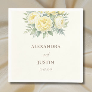 Cream Yellow Flowers Peony Floral Wedding  Napkin