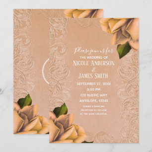 Cream Yellow Vintage Antique Rose Elegant Wedding Invitation