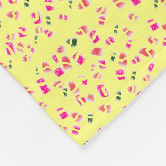 Cream yellow with green and pink patterns warm fleece blanket (Corner)