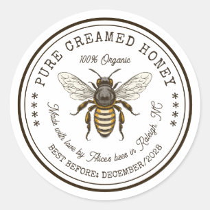 Creamed honey canning sticker with vintage bee