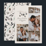 Creammodern elegant script Christmas multi photo Holiday Card<br><div class="desc">Black modern elegant rustic watercolor beige natural Scandinavian contemporary muted colours beige,  black and white 5 multi photo holiday Christmas card.</div>