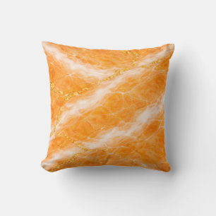 Creamsicle Marble with Ivory Swirls & Gold Veining Throw Pillow