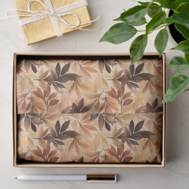 Creamy Beige, Brown Autumn Leaves Watercolor Tissue Paper (Creator Uploaded)