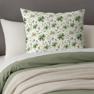 Creamy Beige Green Watercolor Shamrocks Pattern Pillowcase