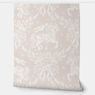 Creamy Beige Rococo Carousel Horses & Florals Wallpaper