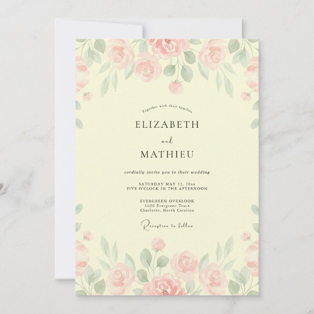 Creamy Blush Blossom Wedding Invitation (Front)