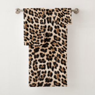 Creamy Brown Black Leopard Bath Towel Set