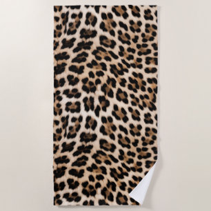Creamy Brown Black Leopard Beach Towel