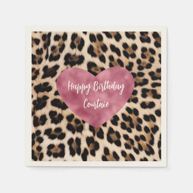 Creamy Brown Black Leopard Heart Napkin (Front)