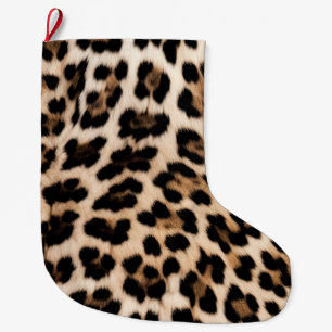 Creamy Brown Black Leopard   Large Christmas Stocking