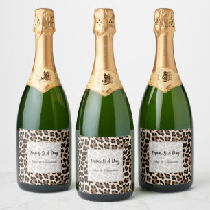 Creamy Brown Black Leopard Print Animal Wedding Sparkling Wine Label