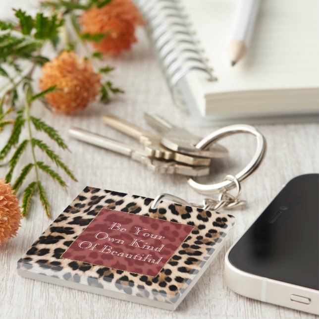 Creamy Brown Black Leopard Print  Keychain (Front Right)