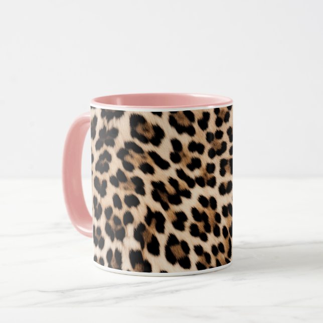 Creamy Brown Black Leopard Print Mug (Front Left)